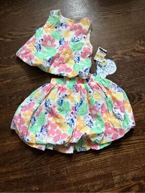 Disney Bluey Toddler Girls Floral Two-Piece Bubble Top & Skirt Set